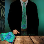 Unique Aqua Green Blue Monogram Tie<br><div class="desc">Customise this unique modern abstract fluid art in beautiful aqua green blue with a stroke of pink tie with your Initials. If you prefer to not include the initials, just delete them from the personalisation field. This tie has some nice bright colours of the ocean and will be a great...</div>