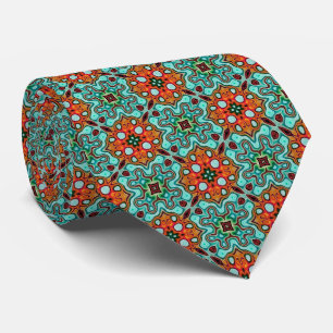 Unique Aqua Green Turquoise Blue Orange Red Tribal Tie