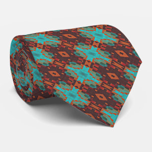Unique Aqua Teal Blue Green Orange Brown Tribal Tie
