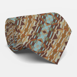 Unique Aqua Turquoise Orange Brown Tribal Art Tie