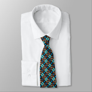 Unique Aqua Turquoise Teal Blue Brown Tribal Art Tie