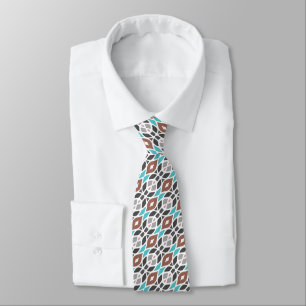 Unique Aqua Turquoise Teal Blue Grey Brown Tribal Tie