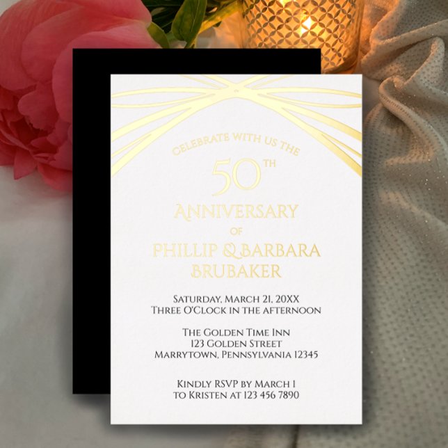Unique Arch Golden 50th Wedding Anniversary Party (Customize this invitation template for a real foil golden 50th wedding anniversary party invitation
)