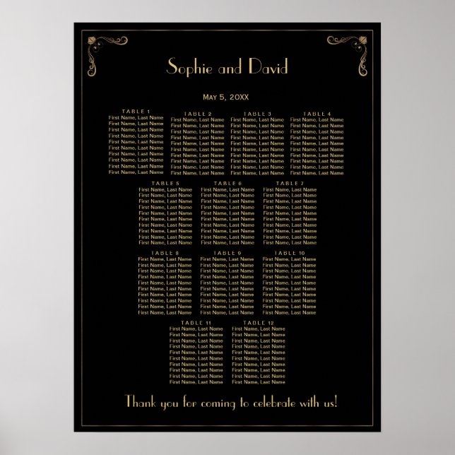 Unique Art Deco Great Gatsby Wedding Seating Chart (Front)