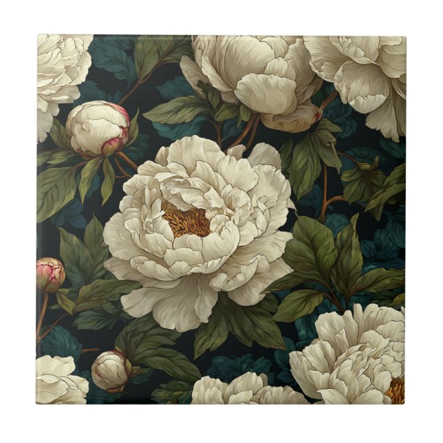 Unique Art Deco Peonies Ceramic Tiles  For Hallway (Front)