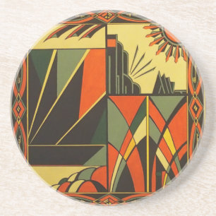 Unique art deco round sandstone coasters