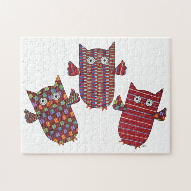Unique Art Puzzle - 3 Red Owls  (Horizontal)