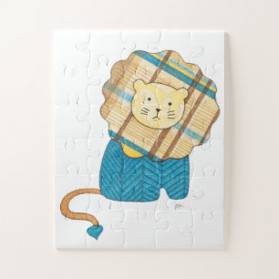 Unique Art Puzzle-Sitting Lion #1-Erin Brie Art Ji Jigsaw Puzzle