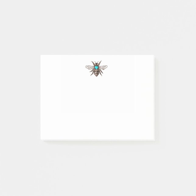 Unique Artistic Bee with Turquoise Heart Nature Post-it Notes (Front)