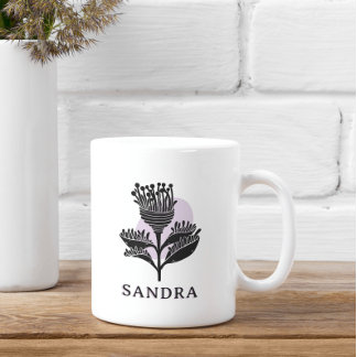 Unique Artistic Floral Monochrome Personalised  Coffee Mug