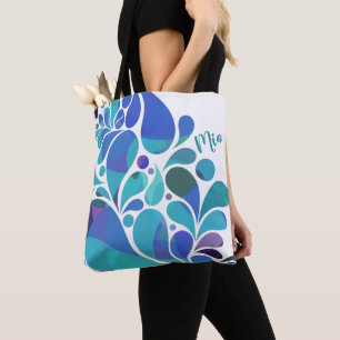 Unique  Artsy Aqua Blue, Purple Watercolor Pattern Tote Bag