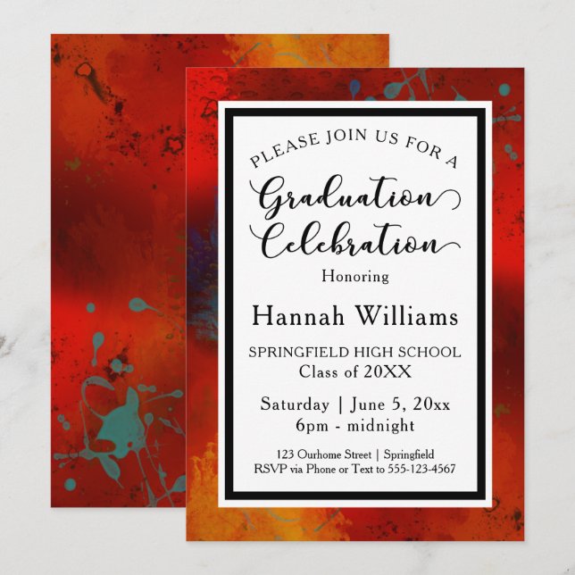 Unique, Artsy Border Graduation Party Invitation (Front/Back)