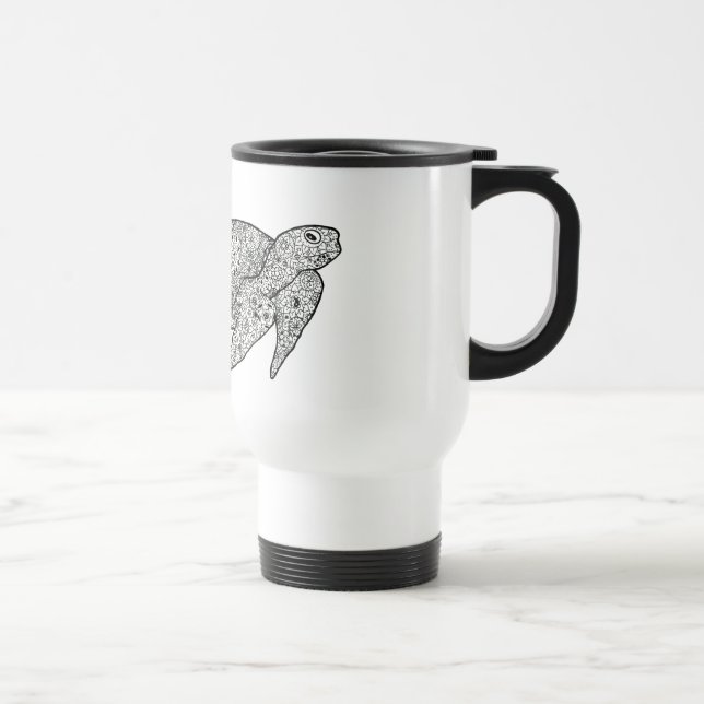 Unique Artsy Floral Sea Turtle Travel/Commuter Mug (Right)