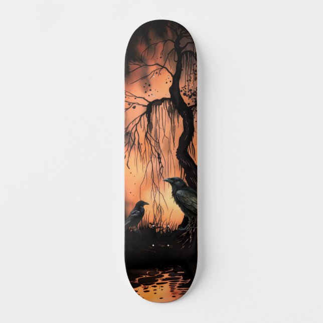 Unique Artsy Gothic Raven Skate Deck (Front)