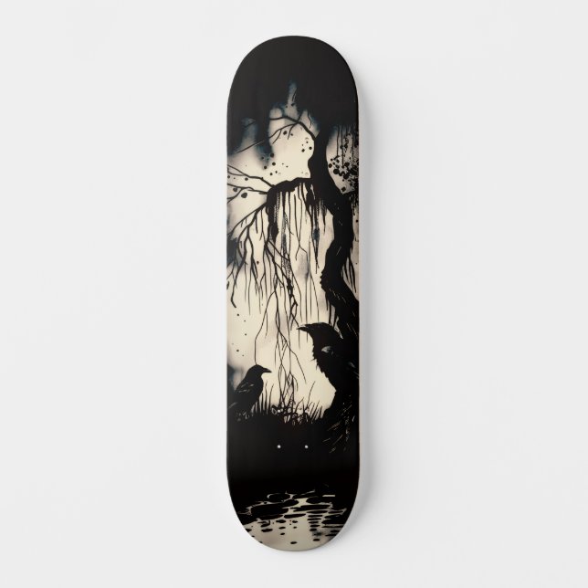 Unique Artsy Gothic Raven Skate Deck (Front)