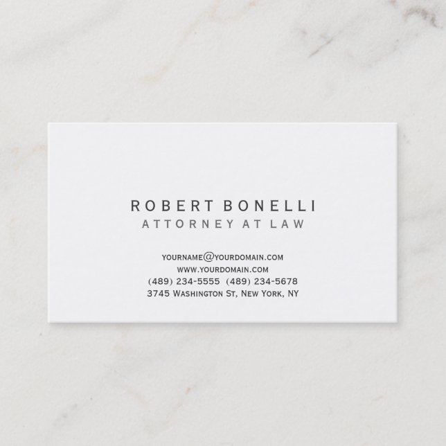Unique Attorney at Law White Simple Business Card (Front)