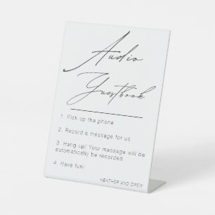Unique Audio Guestbook Wedding Modern Minimalist Pedestal Sign