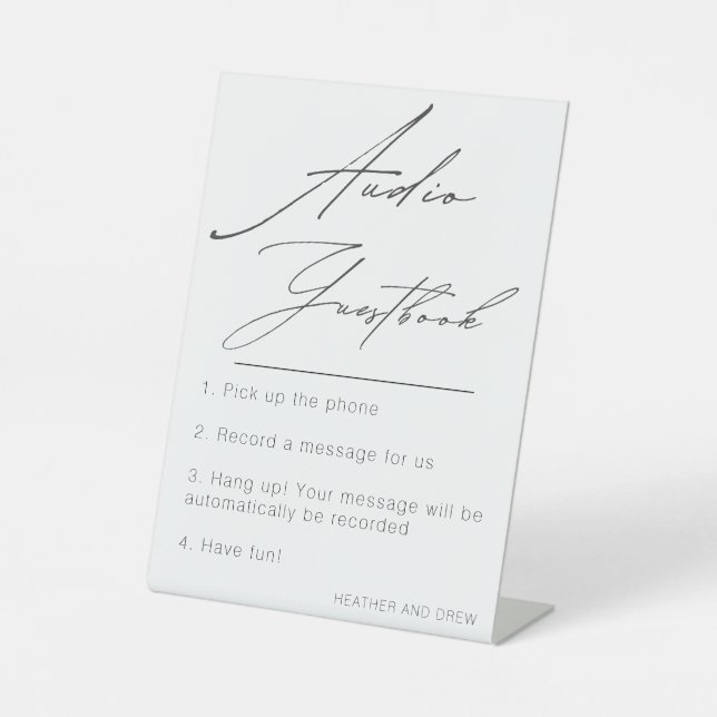 Unique Audio Guestbook Wedding Modern Minimalist Pedestal Sign (Front)