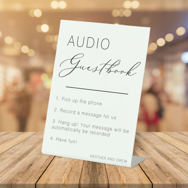 Unique Audio Guestbook Wedding Modern Minimalist Pedestal Sign (Creator Uploaded)