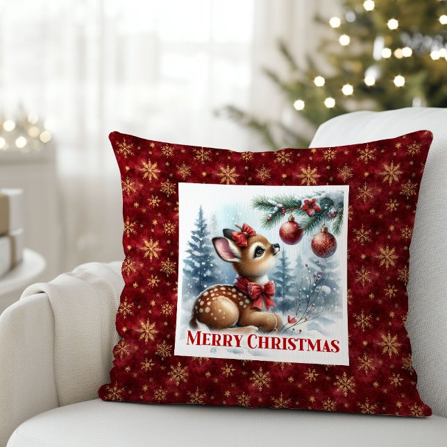 Unique Baby Deer Snowy Forest Kids Gift Christmas  Cushion (Unique Baby Deer Snowy Forest Kids Gift Christmas Pillow

)