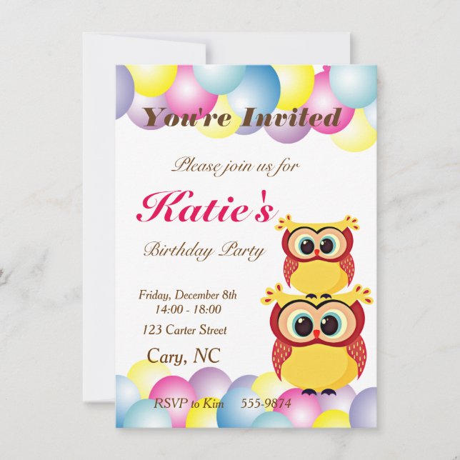 Unique baby owl birthday invitation (Front)