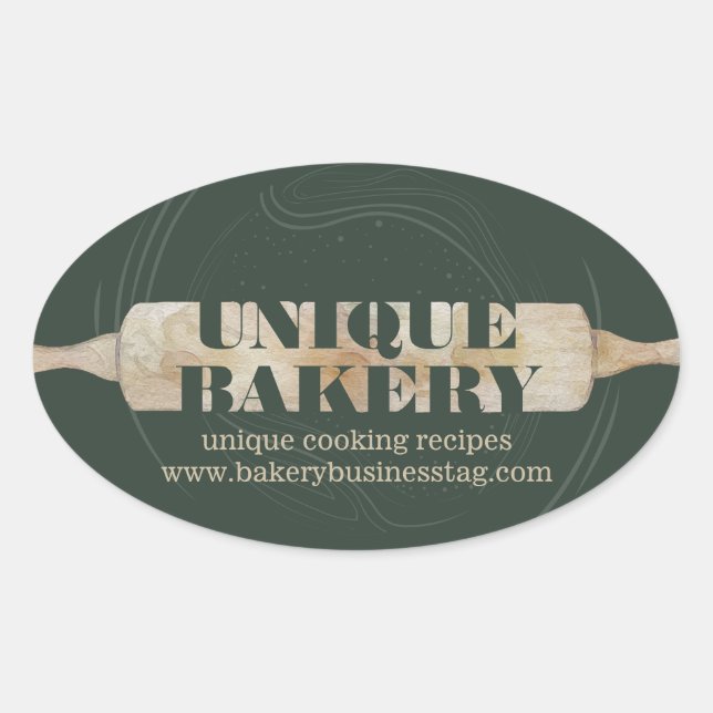 Unique Bakery Rolling Pin Sage Packaging Logo Oval Sticker (Front)