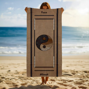 Unique Bamboo Yin-Yang Symbol Khaki  Beach Towel