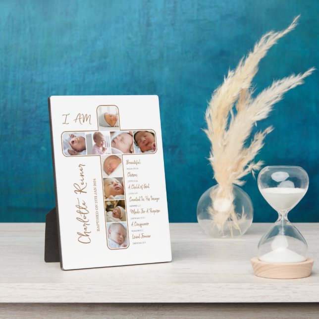 Unique Baptism Photo Collage Crucifix Shaped Plaque (Side)