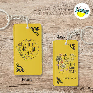 Unique Be Still Christian Scripture Yellow Key Ring