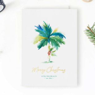 Unique Beach Christmas Cards Watercolor Palm Tree