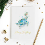 Unique Beach Christmas Cards Watercolor Sea Turtle<br><div class="desc">Do Tell A Belle's unique folded Christmas cards are a charming choice to send to friends and family this season. They feature a watercolor sea turtle in shades of turquoise, blue, and green, with the words "Merry Christmas" set in embossed letter-pressed gold foil. Blank inside to add your own personal...</div>