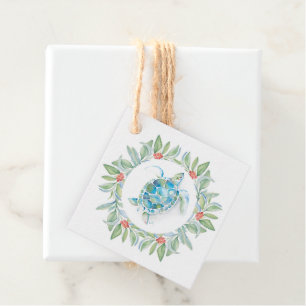 Unique Beach Christmas Watercolor Sea Turtle Favour Tags