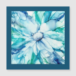Unique, beautiful blue, green floral magnet/card