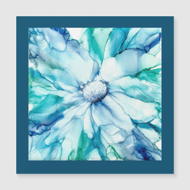 Unique, beautiful blue, green floral magnet/card (Front)