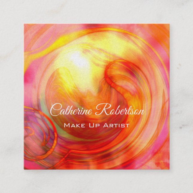 Unique Beautiful Orange Pink Red  Abstract Art Square Business Card (Front)