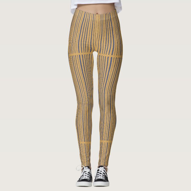 Unique Beige Striped Pattern Leggings (Front)