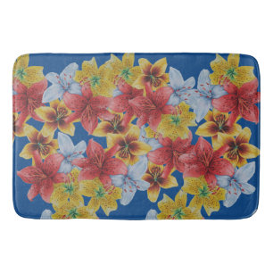 unique big and bold colourful flowers floral bath mat