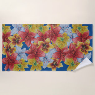 unique big and bold colourful flowers floral beach towel