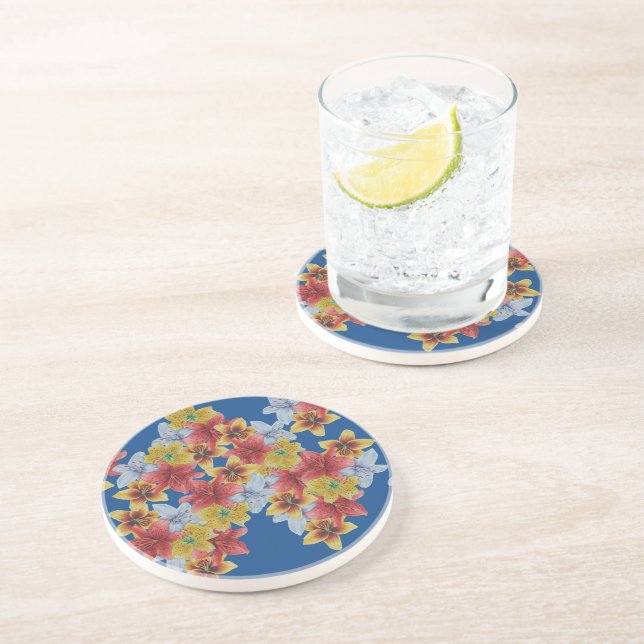 unique big and bold colourful flowers floral coaster (Side)