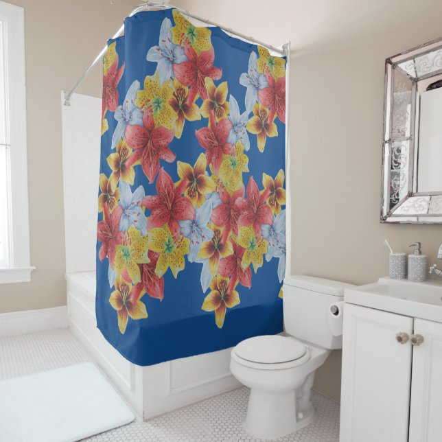 unique big and bold colourful flowers floral shower curtain (In Situ)