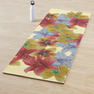 unique big and bold colourful flowers floral yoga mat