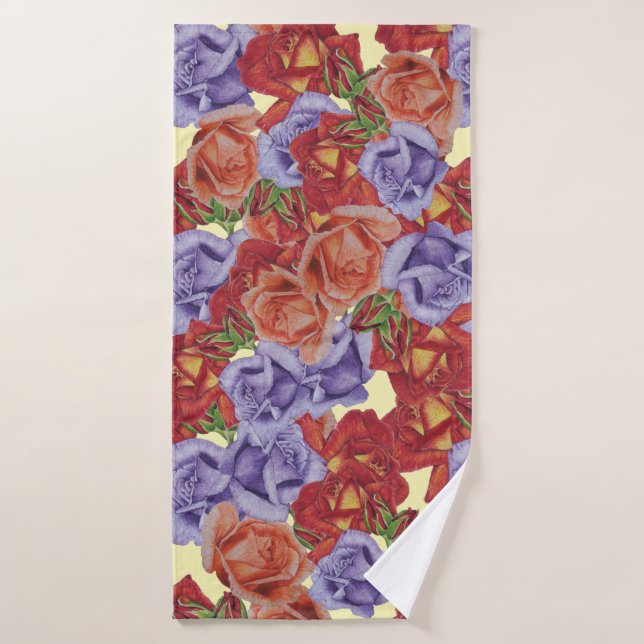 unique big and bold colourful rose flowers floral bath towel (Bath Towel)