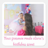Unique birthday baby photo guest thank note 