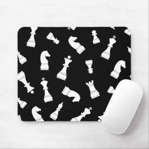 Unique Black and White Chess Piece Pattern Mouse Mat