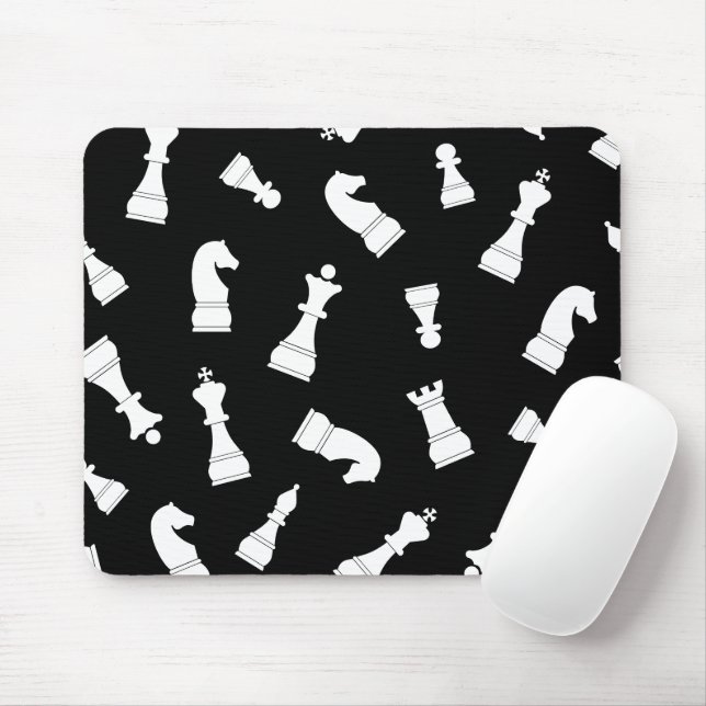 Unique Black and White Chess Piece Pattern Mouse Mat (With Mouse)