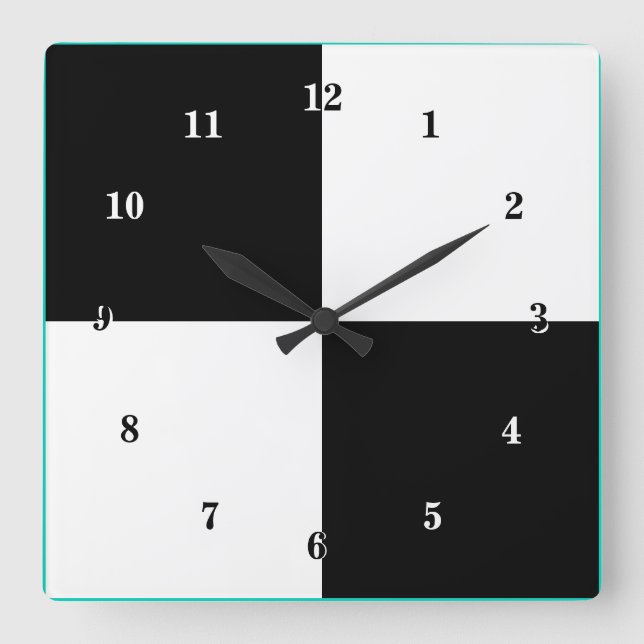 Unique Black and White Colours - Customisable  Square Wall Clock (Front)
