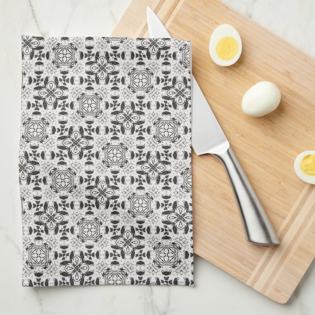 Unique Black and White Pattern Tea Towel (Quarter Fold)