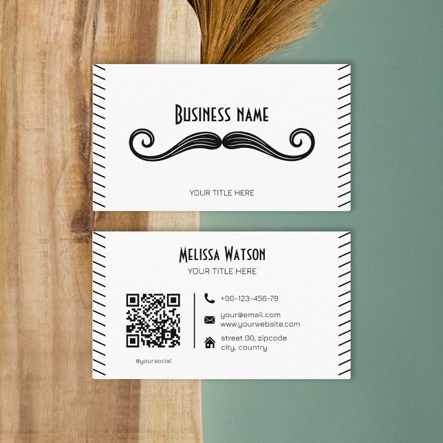 Unique black and white QR code moustache  Business Card (Creator Uploaded)
