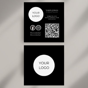 Unique Black and White QR Code Social Media Square Business Card