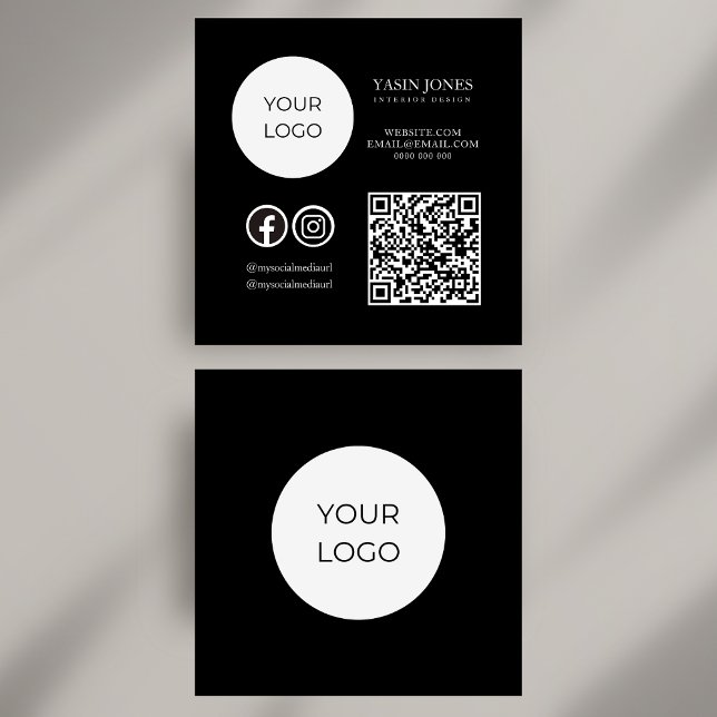 Unique Black and White QR Code Social Media Square Business Card (Unique Black and White QR Code Social Media Square Business Card)